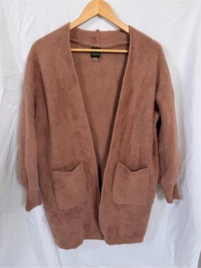 Aaeda Cozy Open-Front Plush Cardigan - tan